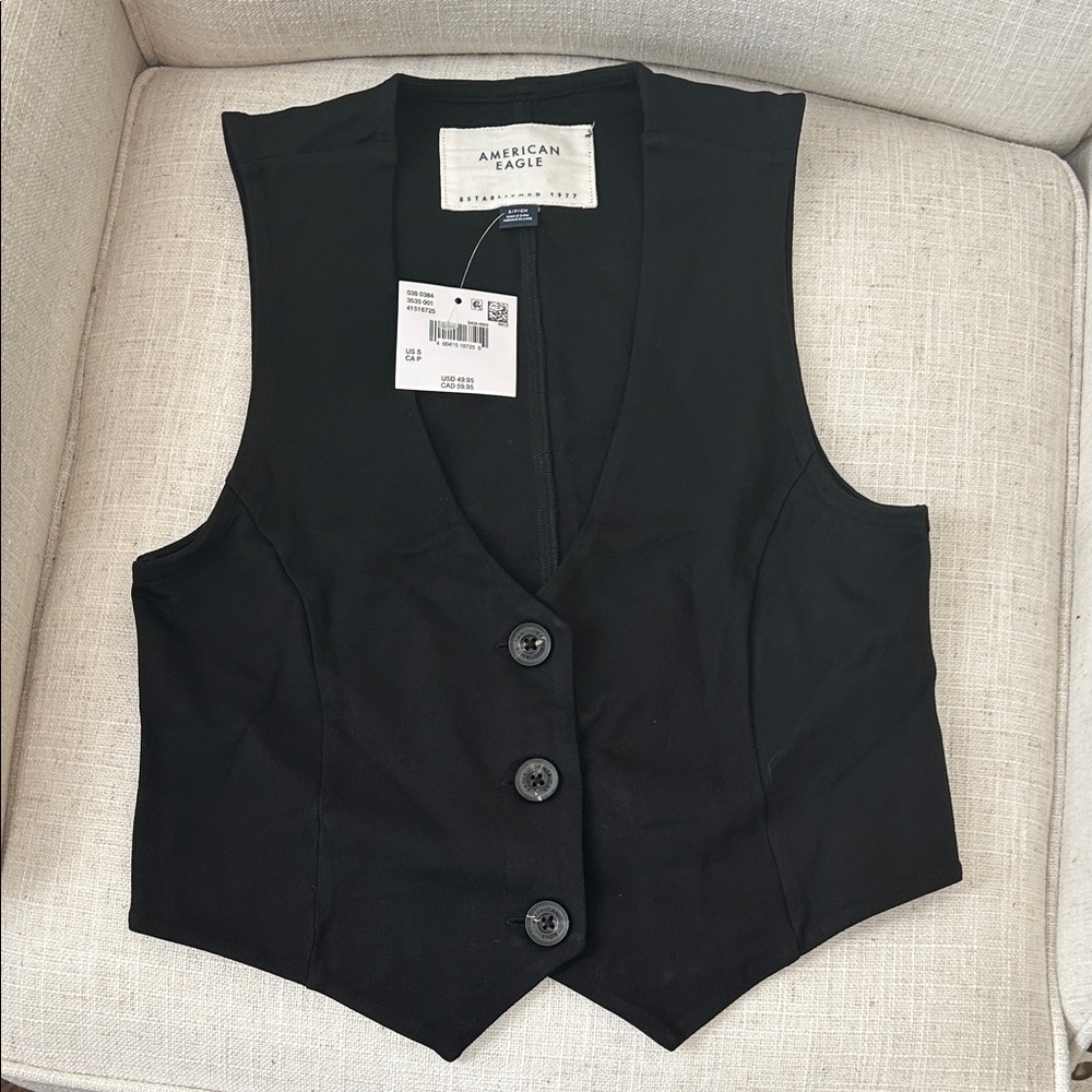 American Eagle Outfitters Black Button-Up Vest